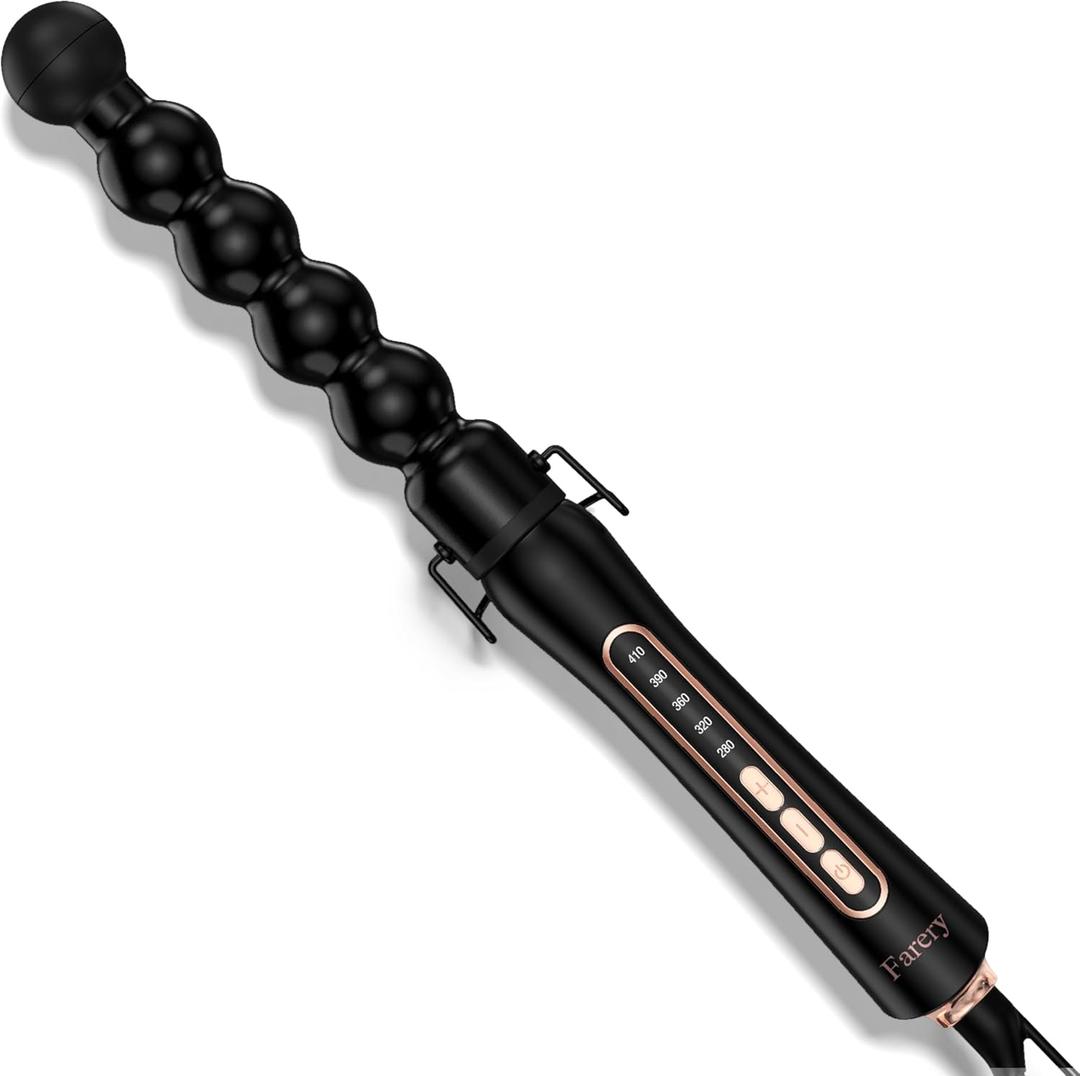 Farery Bubble Curling Wand for Long Hair - 32mm Springless Barrel for Defined Spiral Curls & Waves, Ceramic Coated for Smooth Shine, Includes Heat Resistant Glove, 5 Temp Settings, Dual Voltage