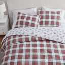 Martha Stewart - Queen Bedding Comforter Sets, Wonderfully Plush & Naturally Soft Cotton Flannel Bedding w/Matching Pillowcases, 3 Piece Bed Sets (Yuletide Spruce Plaid/Holiday Ribbons Red)