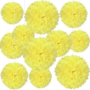 20 PCS Light Yellow Tissue Paper Pom Poms, Tissue Pom Poms Flowers, Sizes of 6", 10", 12", 14" Hanging Paper Flower Ball for Wedding, Birthday, Halloween, Christmas, Baby Shower Party Decor