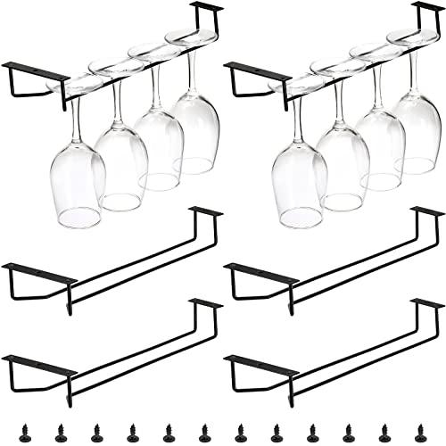 Dicunoy 6 Pack Black Wine Glass Rack, 14 Inch Under Cabinet Stemware Holder, Wall Mounted Iron Wine Glass Hanging Rack for Shelf, Kitchen, Bar, Wine Cellar Storage, Organizer, Display