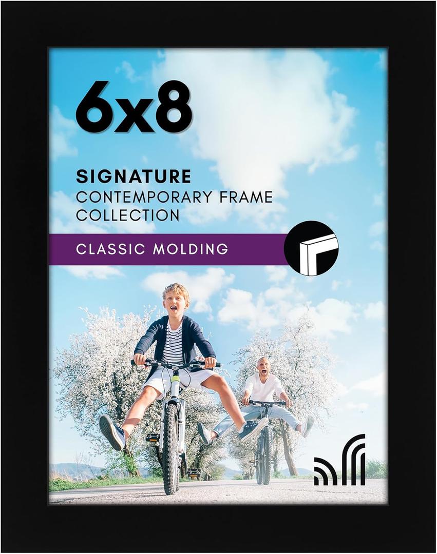 Americanflat 6x8 Picture Frame with Shatter-Resistant Glass - Signature Collection - Gallery-Style Frames Made of Engineered Wood - Photo Frame for Tabletop and Wall Display - Black