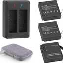 1350mAh Battery (3 Pack) with 2-Channel Charger for AKASO Brave 7 LE (Not for Brave 7), XTU S3/S6, WOLFANG GA400/GA420, Victure AC940/AC960, Campark V40