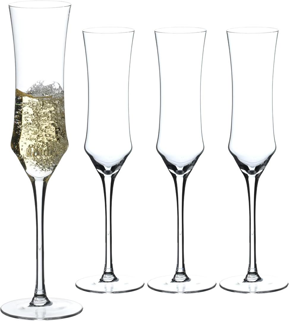 BACLIFE Hand Blown Crystal Champagne Flutes, Sparkling Champagne Glasses Set of 4, 7 oz