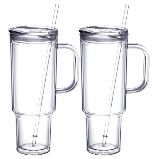 MEWAY 40 oz Acrylic Tumbler with Handle and Straw Lid Double Wall Vacuum Reusable plastic Water Bottle Travel Mug Cup Classic Tumblers Cupholder Friendly (2 Pack)