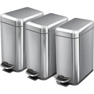 Home Zone Living 1-Pack 1.3 Gallon Small Bathroom Trash Can with Lid and Step Pedal, Stainless Steel Wastebasket with Slim Design for Home and Office, Silver, 5 Liters