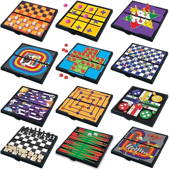 Gamie Magnetic Board Travel Games for Kids, Includes 12 Retro Fun Games - 5" Compact Design, Individually Boxed Travel Essentials for Kids Road Trip/Airplane/Camping, Stocking Stuffers for All Ages