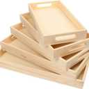 LotFancy Wooden Nested Serving Trays, Set of 5, Unfinished Natural Wood Trays with Handles, for Craft and Decor, Food Organizer for Breakfast, Lunch, Dinner