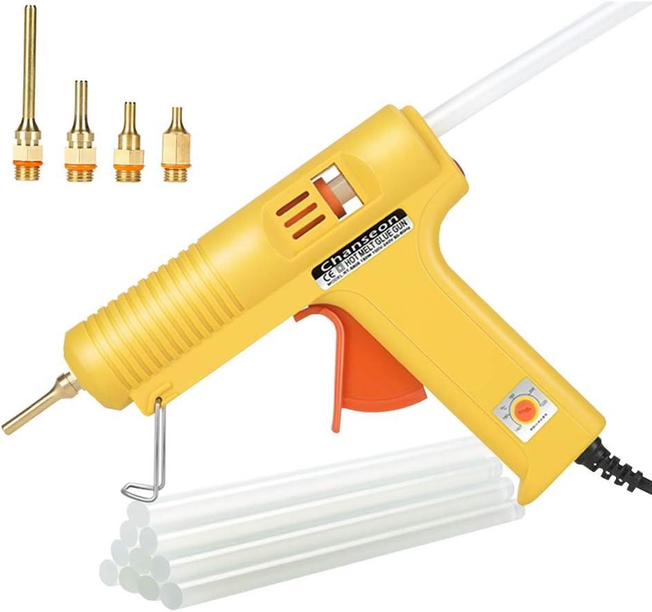 Chanseon 150 watts Industrial Hot Melt Glue Gun US Plug with 10 Pcs Glue Sticks Adjustable Temperature 5 Copper Nozzles for DIY Crafts and Quick Repairs