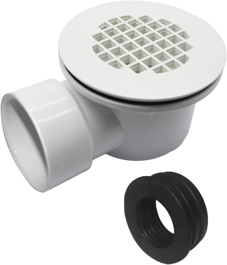 Low Profile Shower Drain, 1.5 Side Outlet Drain Assembly,Perforated Strainer, for 1.5" or 2" Shower Drain, Replacement Base PVC Side Outlet Drain