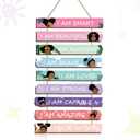 Set of 9 Black Girl Wall Art Decor Wood Motivational Girl Room Wall Art Rainbow Color Positive Inspirational Hanging Sign for Baby Kids Teen Present Bedroom Nursery Decoration