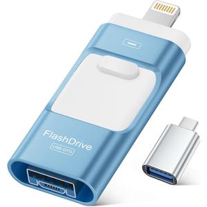 MFi Certified Flash Drive for iPhone 256GB, Photo Stick Memory Stick for iPad, USB Thumb Drive for Photos Videos Transfer & Backup, External Storage Compatible for iPhone/Android/PC/Mac (Light Blue)