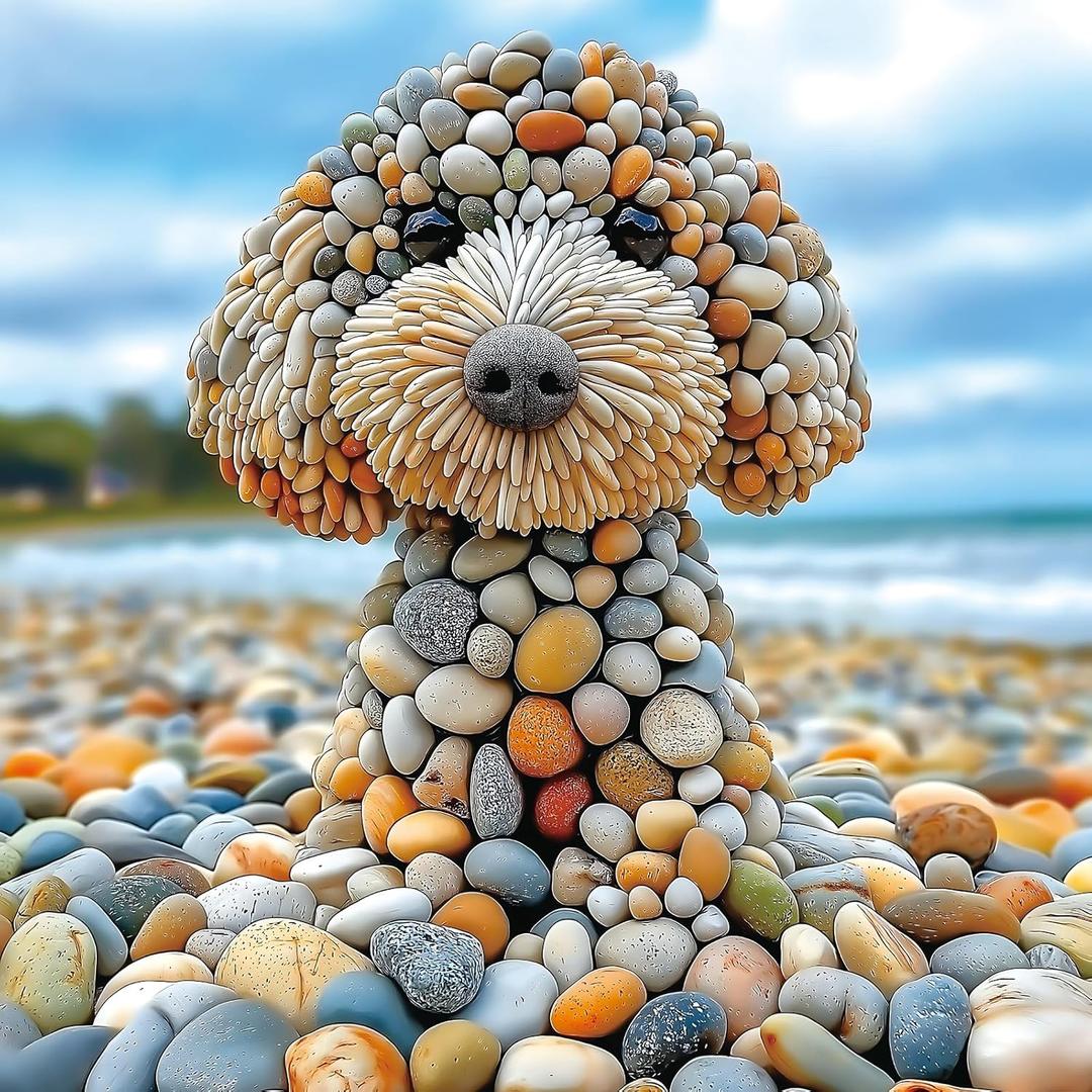 500 Piece Jigsaw Puzzles for Adults - Beach Stone Dog Animal Art Puzzle for Adults Challenging Fun Family Includes Poster & Dust-Free Pieces for Puzzle Lovers Premium 23"x15" ((20"x20"))