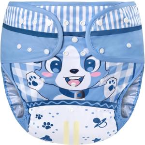 Littleforbig Washable Adjustable Reusable Waterproof Cloth Adult Diaper Wrap Cover- Little Blue L