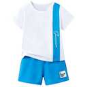 Ayzozuy Boys 2-Piece Summer Outfit Set - Side Color Block Stripe Short Sleeve T-Shirt Shorts Kid Clothes Casual Daily Wear(11-12t)