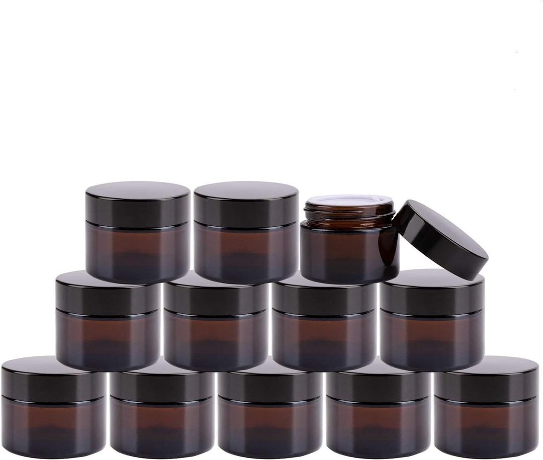 Encheng Cosmetic Jars, 40 Pack of 2oz Amber Round Glass Jars, with Inner Liners and black Lids,Empty Cosmetic Containers,Cream jars