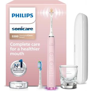 Philips Sonicare DiamondClean Smart 9300 Electric Toothbrush - Sonic Toothbrush with App, Pressure Sensor, 12 Brushing Settings, Replacement Reminder, Travel Case, Pink, Model HX9903/25