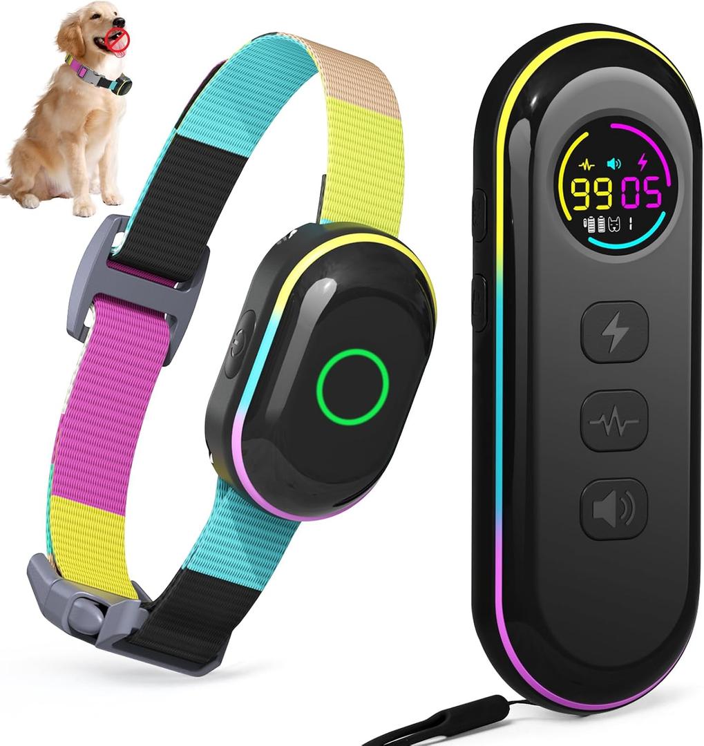 Podazz Dog Shock Collar & Dog Bark Collar, 2 in1 Collar Dog Bark Training Collar with 5 Adjustable Sensitivity, 3 Training Modes, 3300FT Remote, IPX7 Waterproof, Rechargeable for Dogs (Multi-Color)
