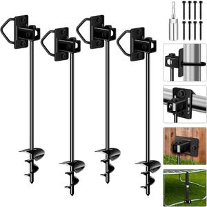 Heavy Duty Ground Anchors Screw-in, Multi-Purpose Trampoline Stakes, 3" Wider Spiral Mobile Home Anchors Hurricane Earth Anchor for Trampoline, Storage Shed, Swing Sets, Carports(13"-4pcs) (Black-13"-4pcs)