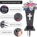 Solar Cemetery Vase with LED Cross Lamp Memorial Flower Holder with Spike Headstones Vases Gravestone Garden Decorations Condolence Gifts for Loss of Loved One