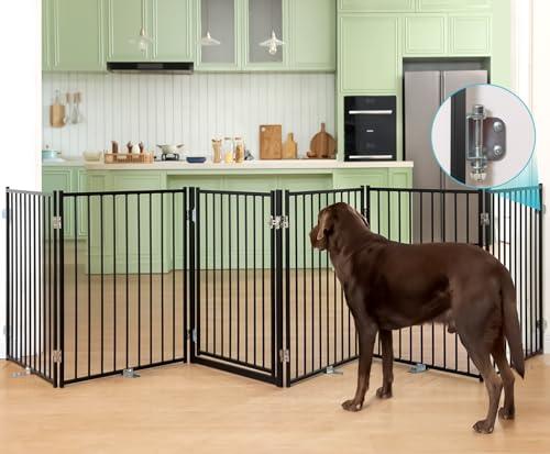 No Pawblems Free Standing Dog Gate with Door, 30'' Tall Foldable Dog Fence for Indoor & Outdoor, Up to 156 Inch Extra Wide Christmas Tree Fences for Dogs, Toddler(Black, 6 Panels)