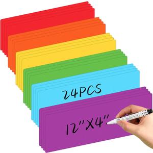 24 Pcs Large Magnetic Dry Erase Labels for Classroom, 12 x 4 Inch Rectangle Magnetic Name Plates Label Flexible Magnet Stickers for Whiteboards Refrigerator(Coloring Style)