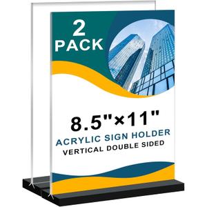 Acrylic Sign Holder 8.5x11 Vertical,Clear Double-Sided Stand Plastic Picture Frames Paper Holder Menu Table Display Stand Flyer Document Holder TableTop Sign Holder for Home, Store Office,2Pack