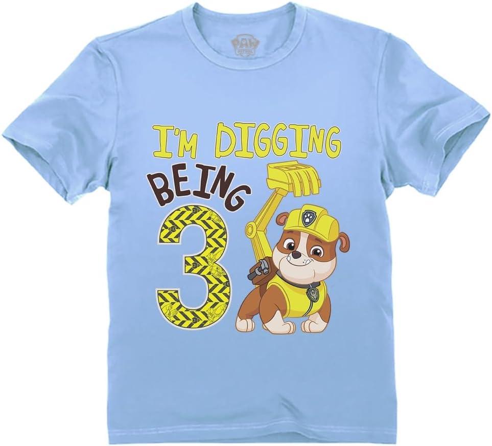 Tstars - Paw Patrol Rubble Digging 3rd Birthday Official Toddler Kids T-Shirt 3T California Blue, Size 6-7 