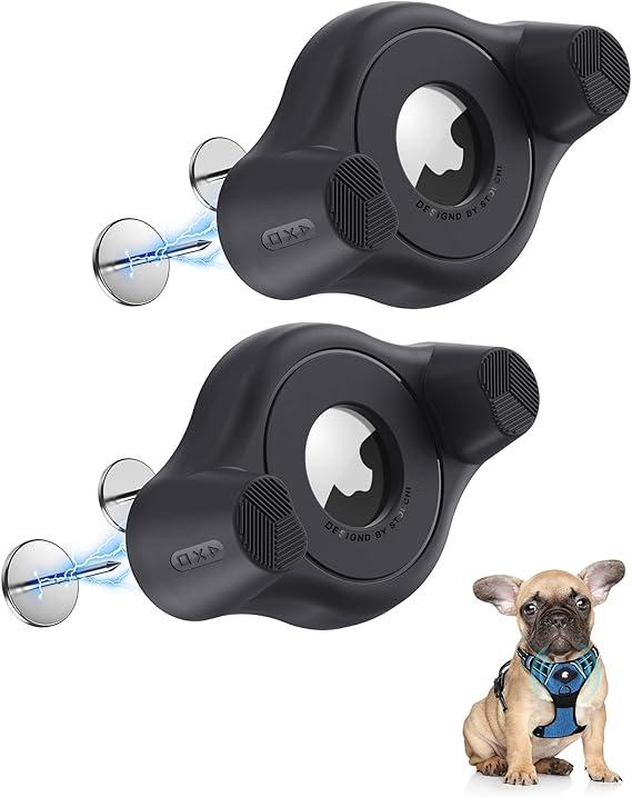 AirTag Holder Fit All Dog Collars Harness, 2 Packs Stouchi Innovative Style Protective AirTag Case Mount with Pins Fixing Buckle for iPhone AirTag to Pet, Dogs, Cats, Bags