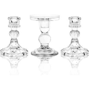 Unity Candle Holder - Glass Candle Holder for Pillar Candle and Taper Candle, Clear Unity Candle Holder Set of 3, Decorative Candlestick Holder Glass Candle Stand for Wedding Table Centerpiece Dinning