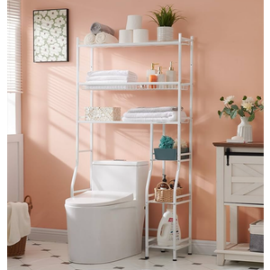Lauren&Harold Over Toilet Bathroom Organizer 33",6-Tier Over The Toilet Storage Cabinet,Over The Toilet Storage Shelf for Restroom,Laundry(White-Cream)