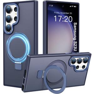 Compatible with Samsung Galaxy S23 Ultra Case with Magnetic Ring Stand, Military Drop Protection, Anti-Scratch/Anti-Fingerprint Translucent Matte Case for S23 Ultra (Dark Blue)