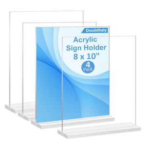 4 Pack Acrylic Sign Holder 8x 10 ,T shape Double Side Clear Acrylic Menu Display Stand for Restaurants ,Office ,Photo frames ,Store -Vertical