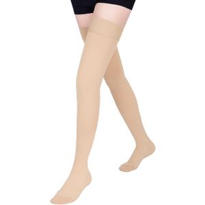 15-20 mmHg Compression Stockings for Women & Men, Thigh High Compression Socks Medical Graduated Compression Support for Edema, Varicose Veins (Small, Beige/Closed Toe)