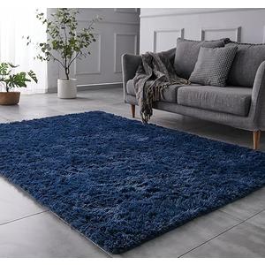 TABAYON Shaggy Navy Blue Rug, 2x3 Area Rugs for Living Room, Anti-Skid Extra Comfy Fluffy Floor Carpet for Indoor Home Decorative