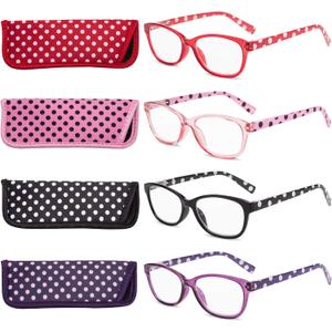 EYEGUARD Polka Dots Fashion Ladies Reading Glasses 4 Pairs Spring Hinge Readers for Women