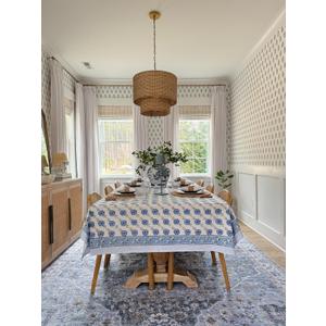 Handcrafted Hand Block Print Tablecloth 8 Seater Rectangle 60x108 Inch - Floral Canvas Cotton - Fall & Holiday Dinner Collection - Washable Reusable Sustainable Gift-Boxed - Blue & White (Blue Dutch Delft Blossoms)