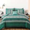 Cottolester Boho Comforter Set Queen Size,8 Pieces Teal Green Bohemian Striped Bed in a Bag,Paisley Soft Microfiber Bedding Comforter Set