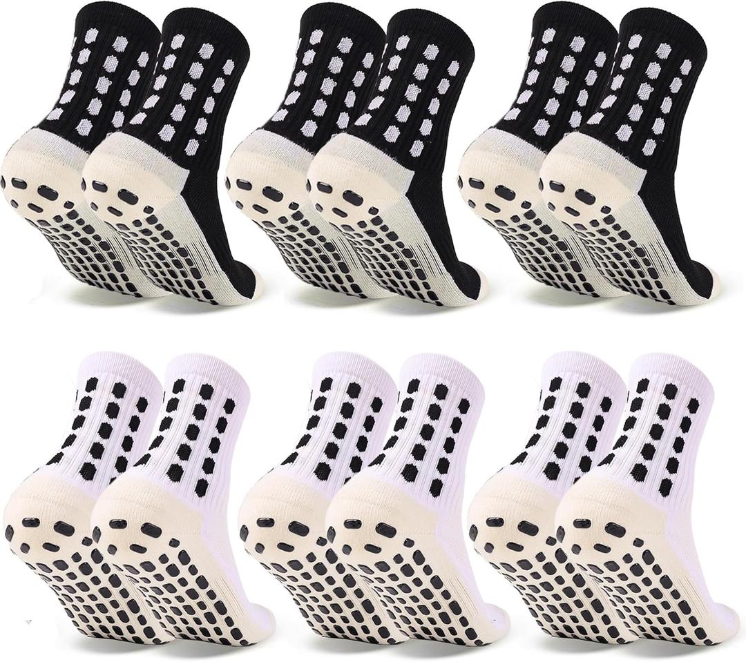 Barrlves 6 Pairs Kids Grip Soccer Socks Cushioned Non Slip Football Athletic Sports Socks for Boys Girls