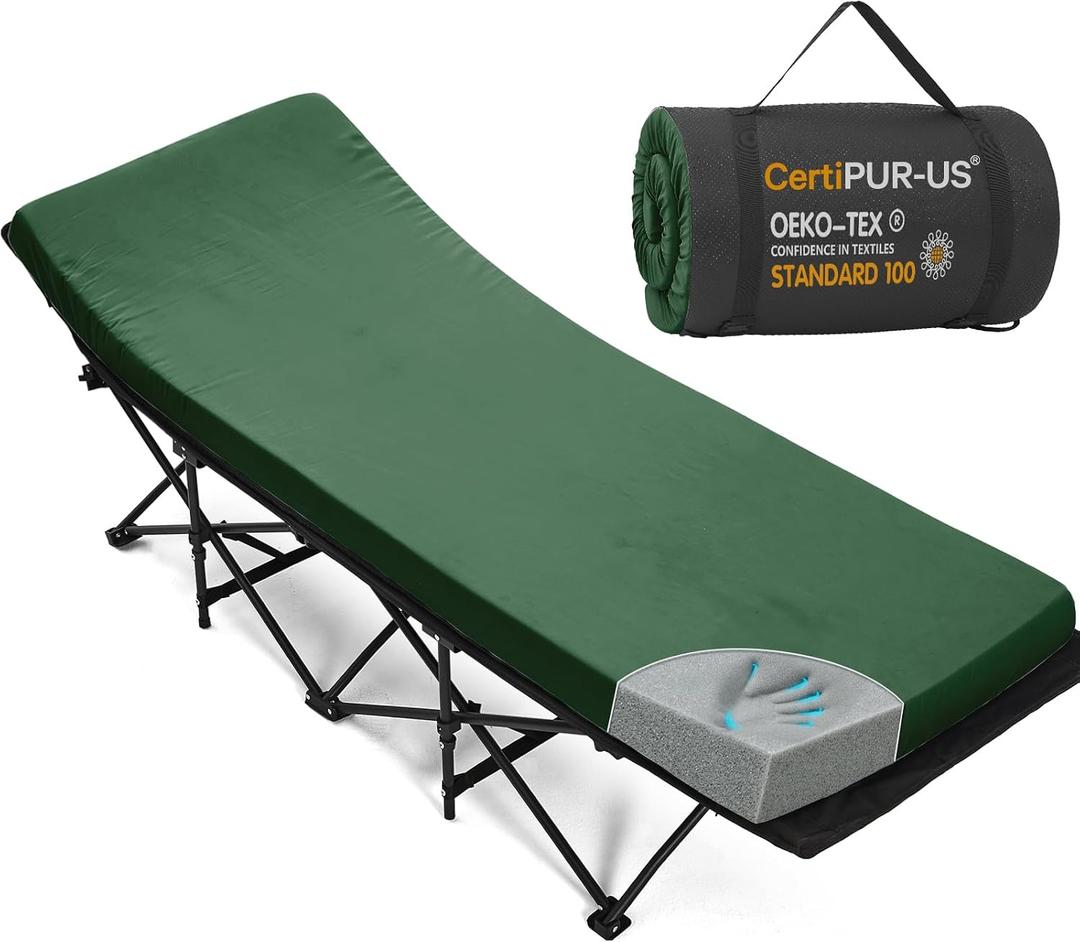 CYMULA Camping Cot Mattress 2in Memory Foam Sleeping Pad,Soft Warm Non-Slip Camping Mattress Topper with Retaining for Adults,Portable Roll up Pad for Travel（only Mattress）