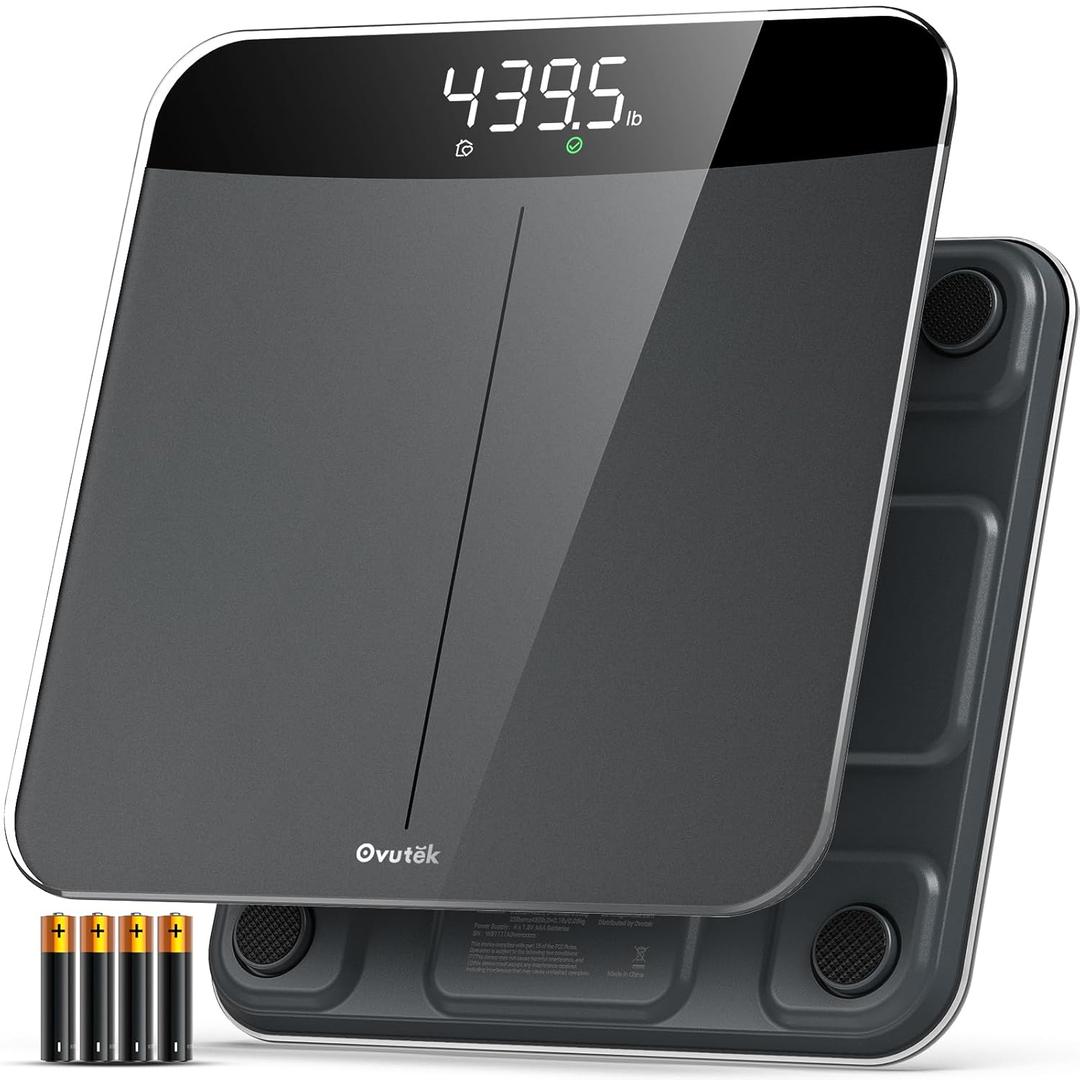 Ovutek Bathroom Scales Digital Weight, Topnotch Quality 450lb Weight Scale, Most Accurate to 0.05lb, Automatic Weighing Scale for Body Weight, Baby, Pet, Larger LED, Sturdy and Durable Base Machine (Black)