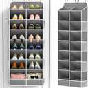 Yecaye 16-24 Pairs Over the Door Shoe Organizer, Large Capacity Hanging Shoe Rack for Door Hanger with Deep Pockets, 8 Tier Shoe Holder for Sneakers Boots Heels College Dorm Essentials, Grey
