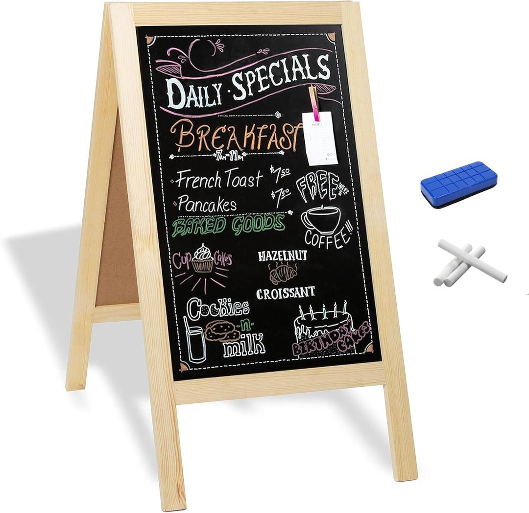 Ilyapa Wooden A-Frame Sign with Eraser & Chalk - 40 x 20 Inches Magnetic Sidewalk Chalkboard DIY Menu Display for Restaurant, Business Or Wedding