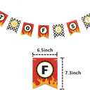 Two Fast Race Car Birthday Banner Checkered Flag & Flame Themed Party Supplies for 2nd Birthday Racing Car Themed Baby Shower Two Fast Birthday Decorations