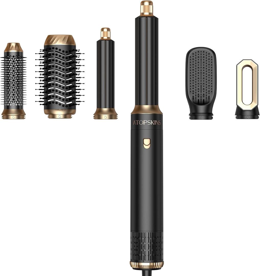 6 in 1 Hair Dryer Brush, Detachable Air Styler, Blow Dryer Brush 3 Heat Settings Frizz-Free Drying, Volumizing, Straightening, Curling for Travel & Home Styling (Pink-Black)