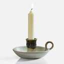 Candle Holder Ceramic Candlestick Holder, Candlelight Stand for Spell Candles, Taper Candles, and Incense, Halloween Christmas Dining Room Home Decoration Display-White and Green