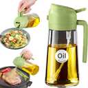 YARRAMATE 16oz/470ml Glass Olive Oil Sprayer for Cooking with Stickers, 2 in 1 Oil Dispenser for Kitchen Gadgets, Food Grade Premium Spray Bottle with Portion Control for Salad, Frying, BBQ (Green)