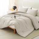 CozyLux Full Size Comforter Set Beige, 3 Pieces Solid Breathable Quilted Bedding Sets, Luxury Lightweight Soft Bed Set with Down Alternative Comforter and 2 Pillowcases for All Seasons