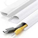 42.5in Cord Cover, Cord Hider for 1-2 Cords, Half Round Cord Covers for Wires on Wall, Adhesive Wire Hiders for TV on Wall, 3xL14.2in, W1.18 x H0.43in, White