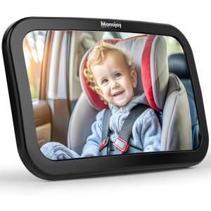 MONOJOY Baby Car Mirror Travel Car-Seat Infant Mirrors Safety Kids Rear View for Rear Facing with Wide View 360 Rotating|Adjustable|Shatterproof Convex Child Mirror, 11.8  x 7.25 , Black