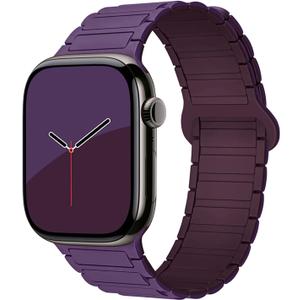 Magnetic Silicone Compatible with Apple Watch Band Ultra 2 Ultra 44/45/46/49/42mm(Series 3 2 1) for Woen men, Magnetic Silicone Soft Adjustable Wristband Replacement Strap for iWatch Series 10 9 8 7 6 5 4 3 2 1 SE, Plum/Berry Purple